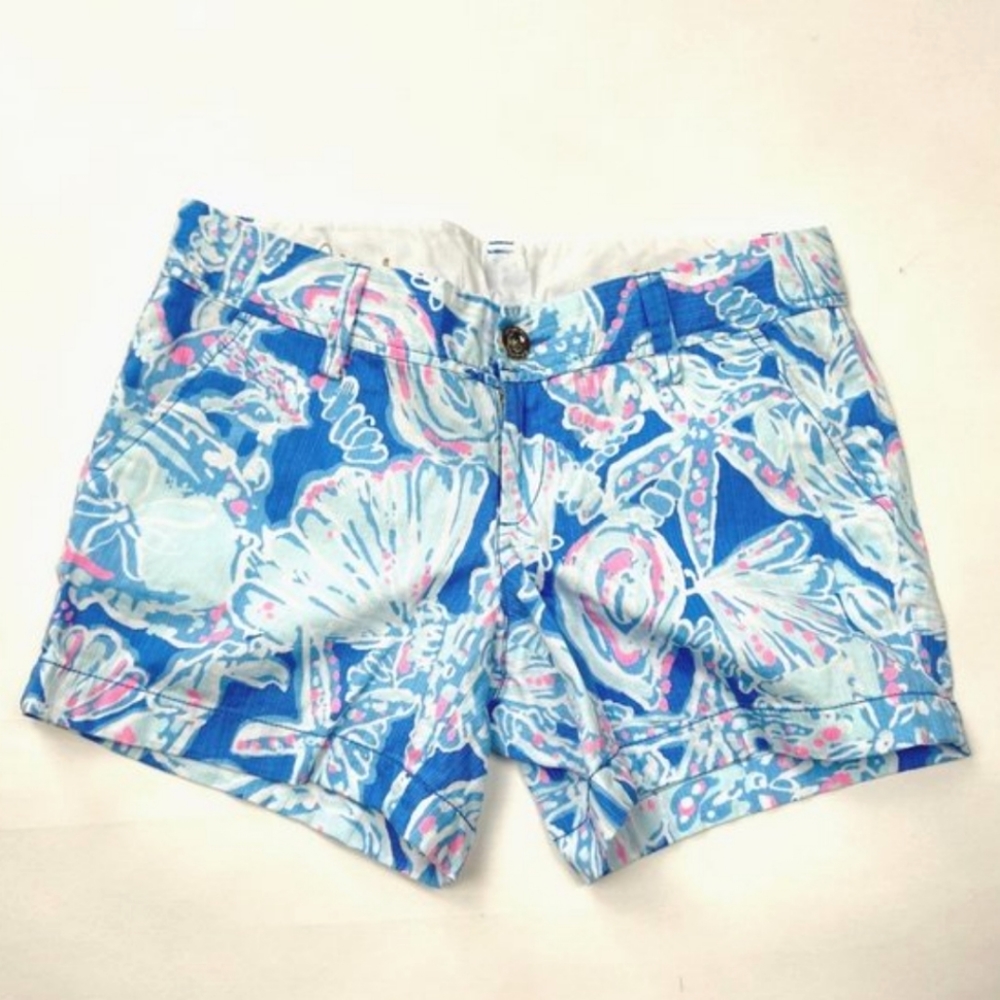 Lilly Pulitzer The Callahan Knit Short 5” inseam sz 00 Blue Pink Beach Print